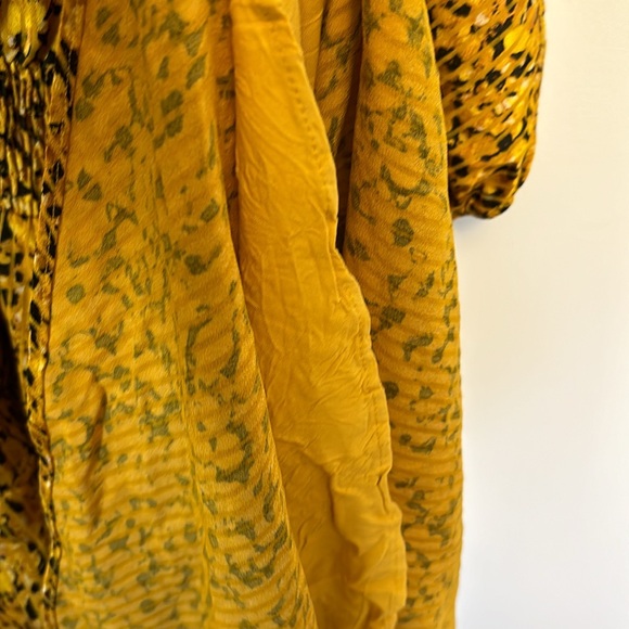 ANTHROPOLOGIE WOMENS MIDI LENGTH CINCHED WAIST MARIGOLD DRESS YELLOW BLACK XS - Picture 8 of 10